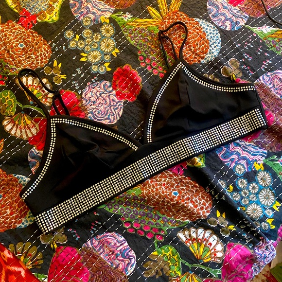 Shein Curve 3X Black Rhinestone Crop Top Triangle Bra No Padding Plus Size Sexy - Picture 1 of 7
